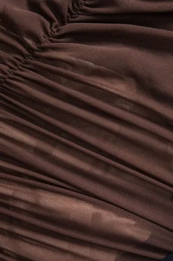 MICAS Long Sleeve Dresses|Mini Dresses-Mesh Backless Long Sleeve Mini Dress BROWN
