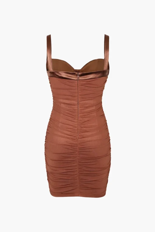 MICAS Mini Dresses-Mesh Draped Bodycon Mini Dress CINNAMON