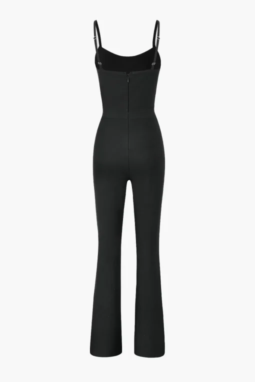 MICAS Jumpsuits & Rompers-Mesh Panel Flared Leg Jumpsuit BLACK
