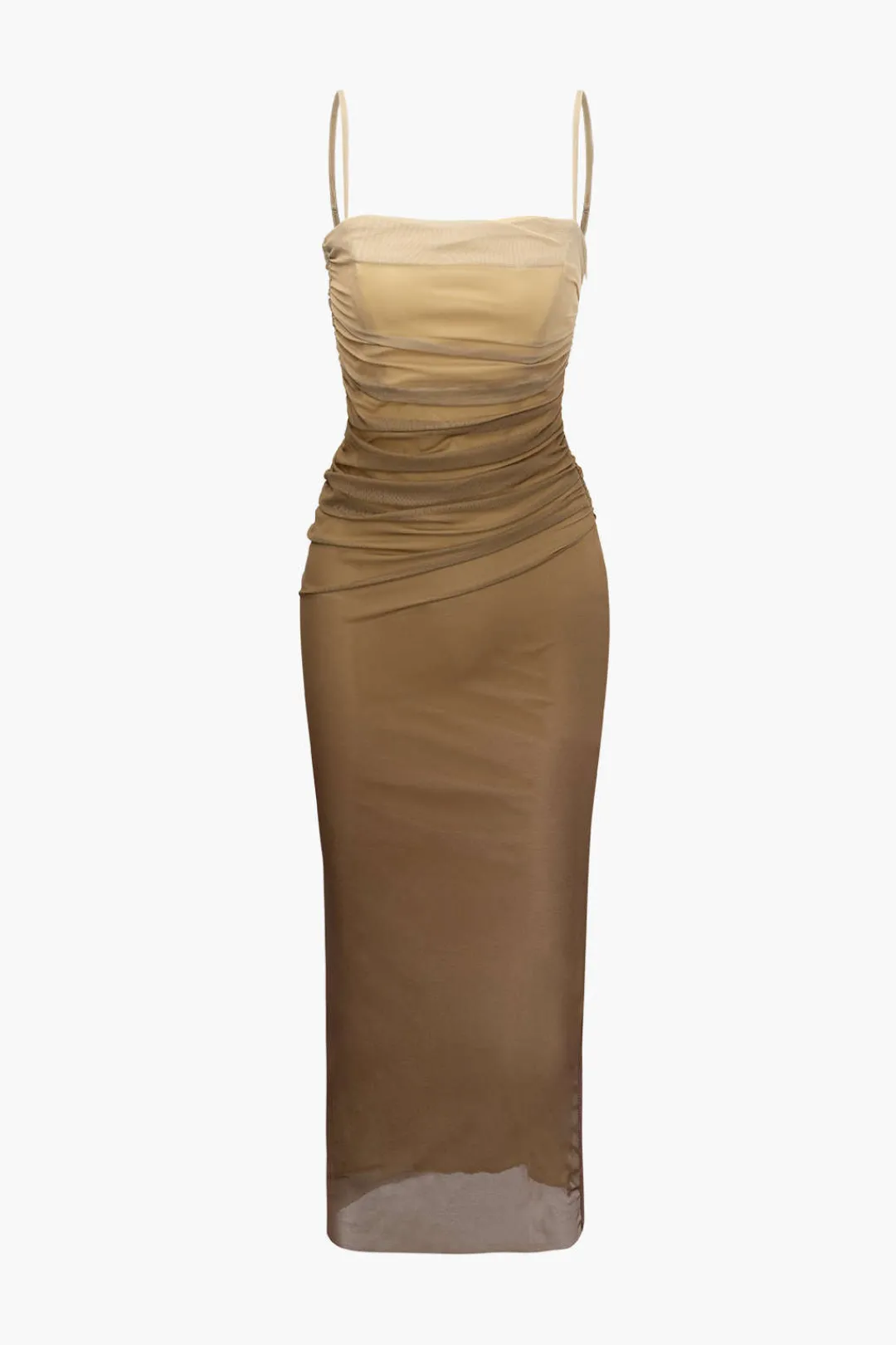 MICAS Maxi Dresses-Mesh Ruched Cami Maxi Dress