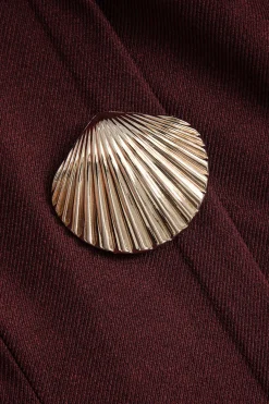 MICAS Mini Dresses-Metallic Button Sleeveless Round Neck Mini Dress BURGUNDY