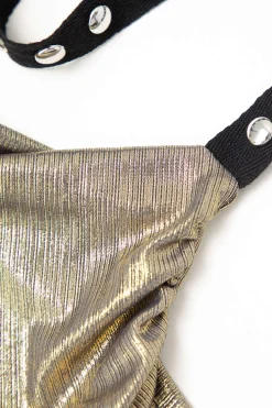 MICAS Tank Tops & Cami-Metallic V-hem Halter Top GOLD