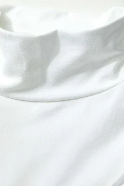 MICAS Bodysuits-Mock Neck Asymmetric Paneled Cut Out Bodysuit WHITE