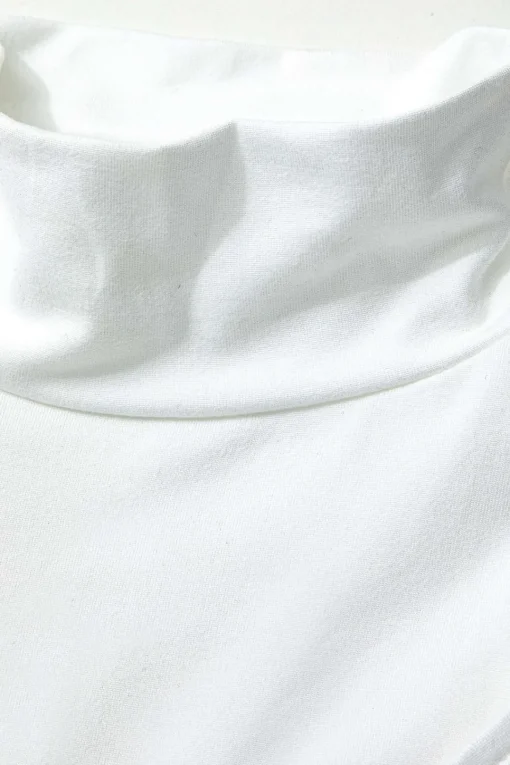MICAS Bodysuits-Mock Neck Asymmetric Paneled Cut Out Bodysuit WHITE