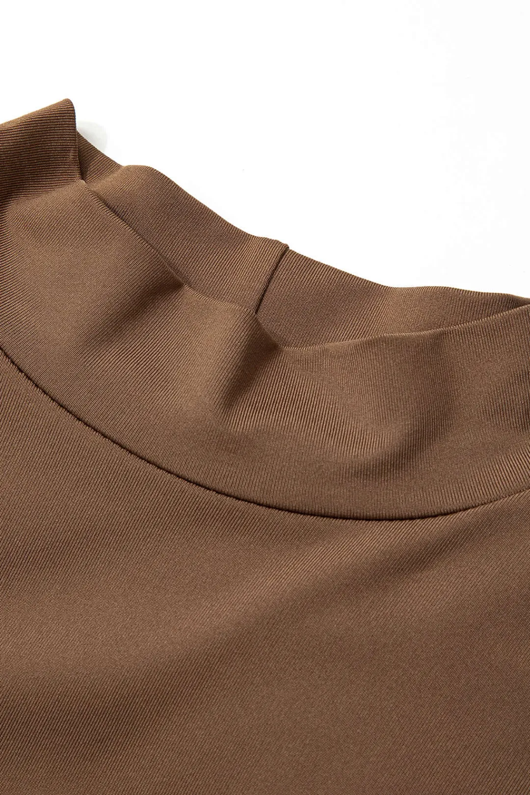 MICAS Long Sleeve Tops|Long Sleeves Tops-Mock Neck Faux Leather Paneled Long Sleeve Bodysuit