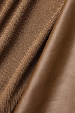 MICAS Long Sleeve Tops|Long Sleeves Tops-Mock Neck Faux Leather Paneled Long Sleeve Bodysuit