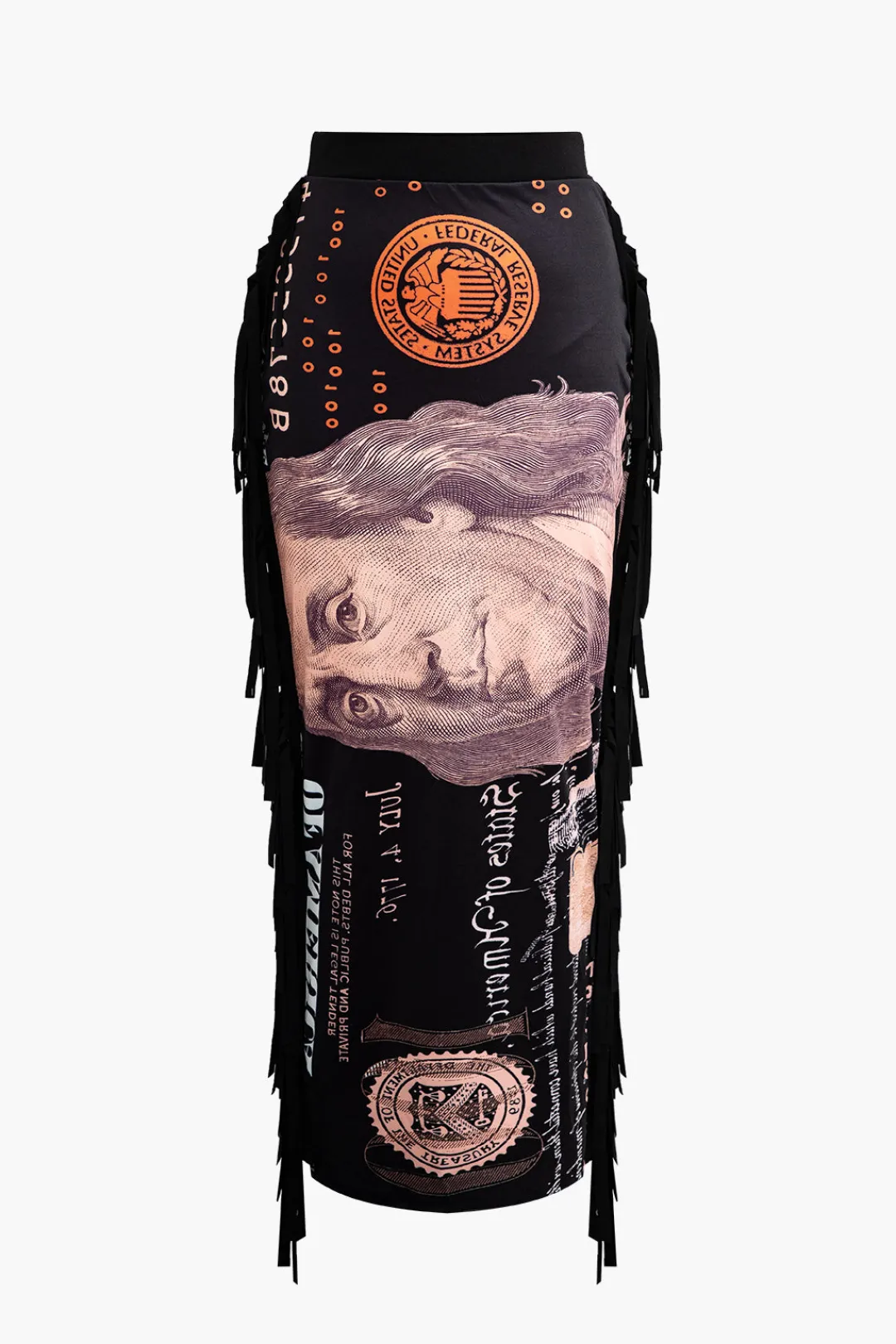 MICAS Skirt Sets-Money Pattern Tassel Skirt Set BLACK