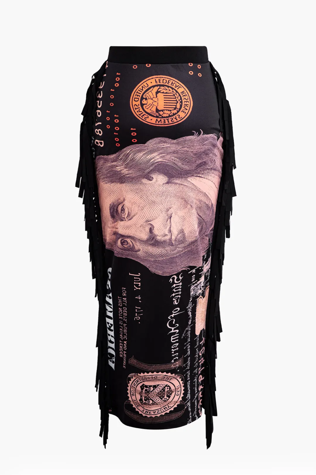 MICAS Skirt Sets-Money Pattern Tassel Skirt Set BLACK