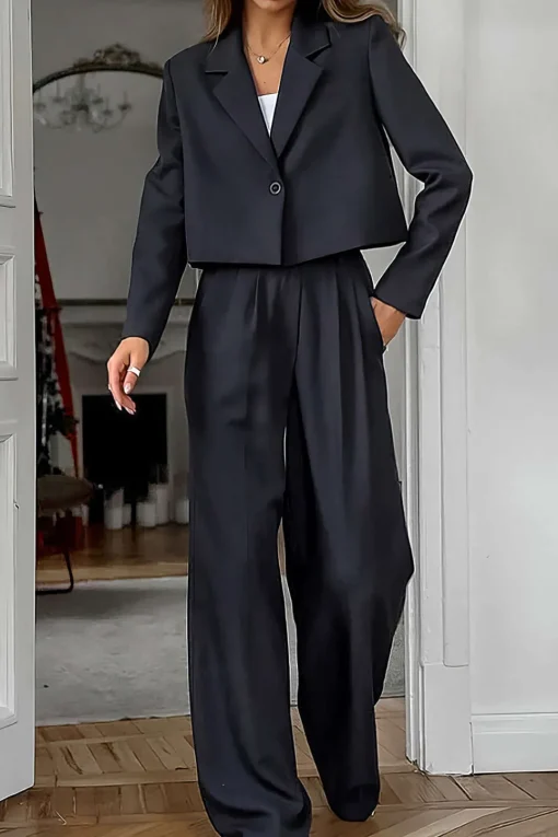 MICAS Blazers|Pant Sets-Notched Lapel Blazer And High Waist Trousers Set DARK GRAY
