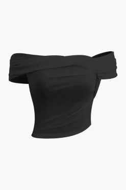 MICAS T-Shirts-Off Shoulder Asymmetric Short Sleeve Blouse