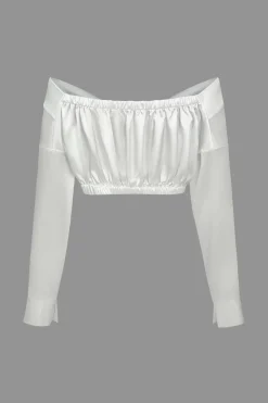 MICAS Long Sleeve Tops|Long Sleeves Tops-Off The Shoulder Twist Crop Blouse
