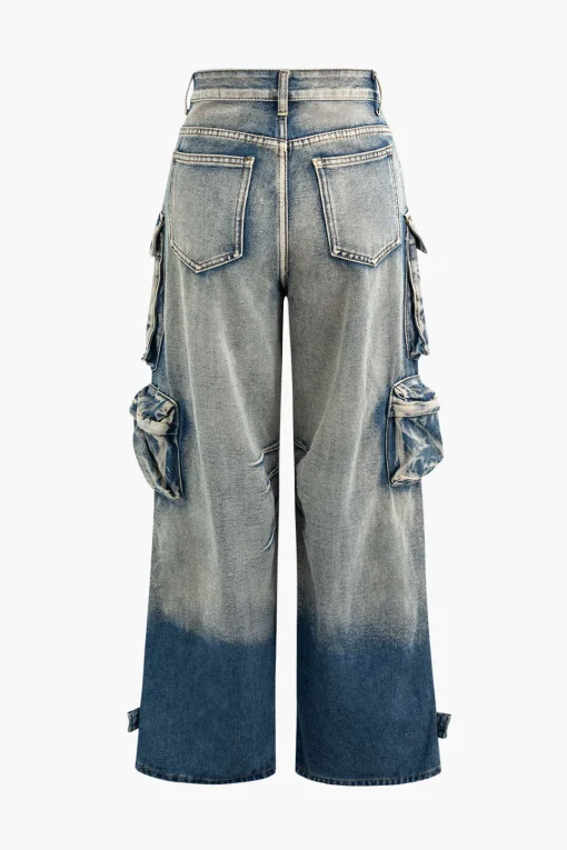 MICAS Jeans|Cargo Pants-Ombre Multi Pocket Wide Leg Cargo Jeans