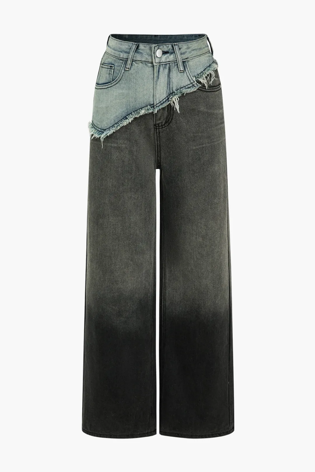 MICAS Jeans-Patchwork Color Block Wide Leg Jeans BLACK