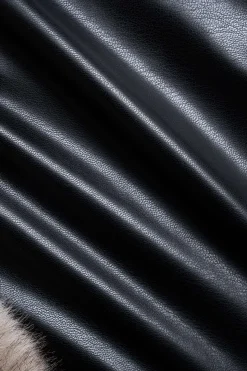 MICAS Tube Tops-Patchwork Faux Leather Strapless Tube Top BLACK