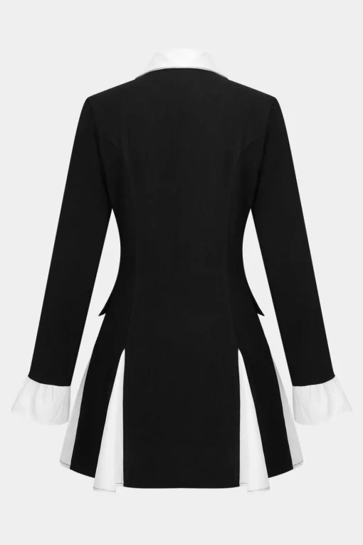MICAS Long Sleeve Dresses|Mini Dresses-Patchwork Long Sleeve Mini Dress BLACK