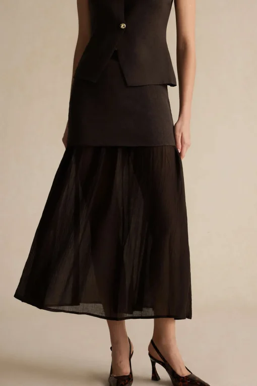 MICAS Skirts-Patchwork Midi Skirt BROWN