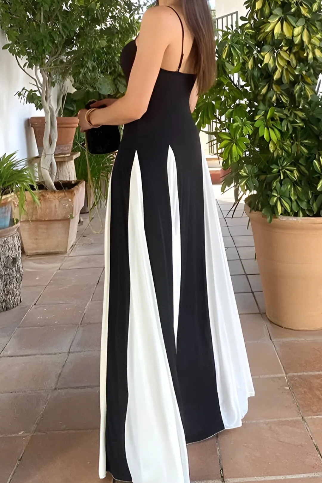 MICAS Maxi Dresses-Patchwork Spaghetti Strap Maxi Dress