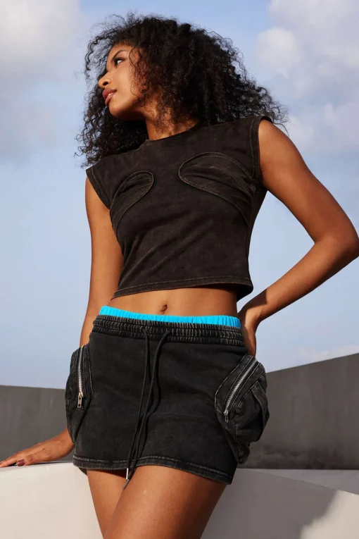 MICAS Skirts-Pocket Drawstring Mini Skirt DARK GRAY