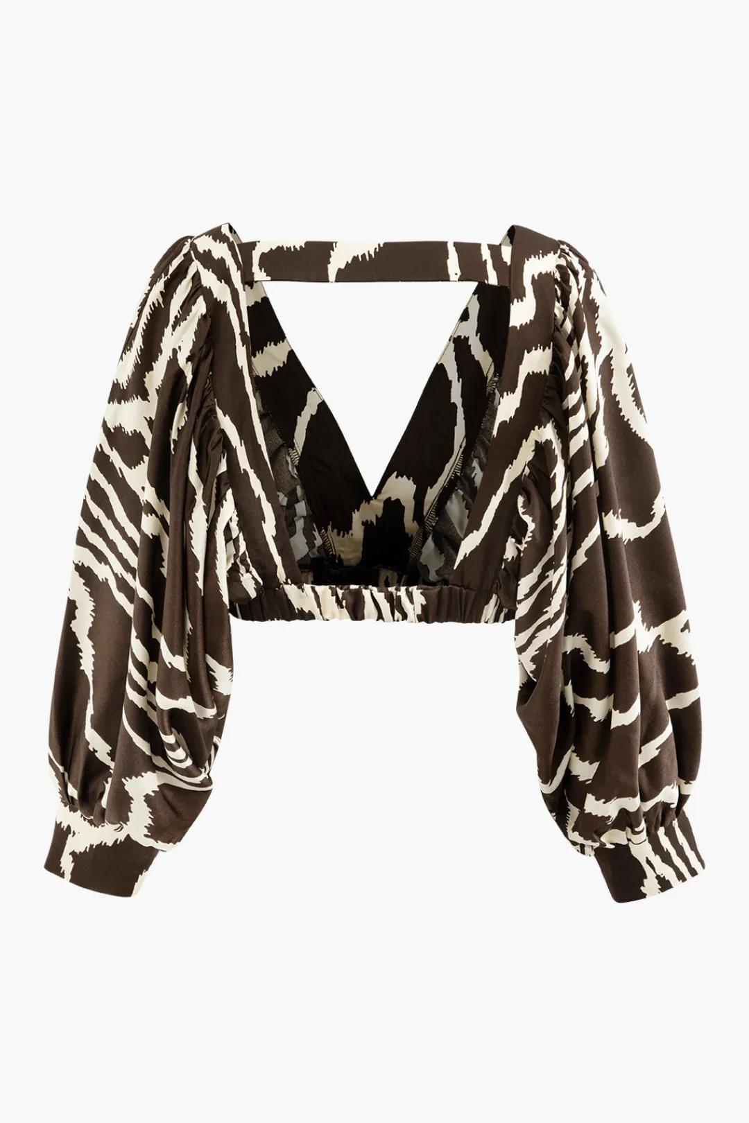 MICAS Long Sleeve Tops|Long Sleeves Tops-Printed V-neck Back Cut Out Crop Blouse MULTICOLOR