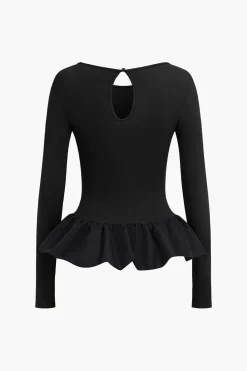 MICAS Long Sleeve Tops|Long Sleeves Tops-Puff Hem Long-Sleeve Top BLACK
