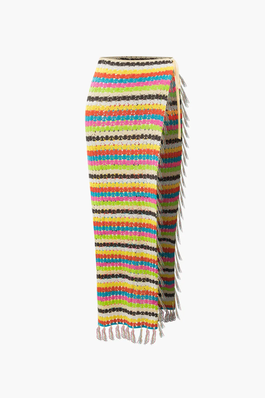 MICAS Skirts-Rainbow Crochet Split Tassel Cover-Up Skirt MULTICOLOR