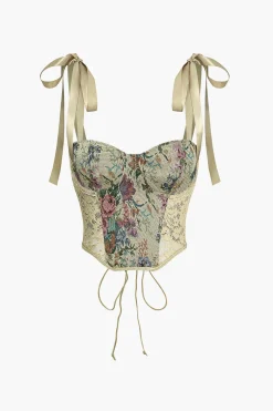 MICAS Corset & Bustier Tops|Tank Tops & Cami-Retro Print Corset Tie-Up Cami Top MULTICOLOR