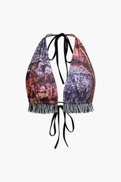 MICAS Short Sets-Retro Print Halter Backless Fringe Shorts Set MULTICOLOR