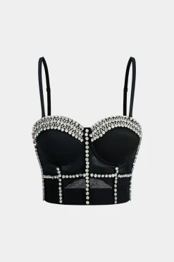 MICAS Corset & Bustier Tops|Tank Tops & Cami-Rhinestone Bustier Cami Top BLACK