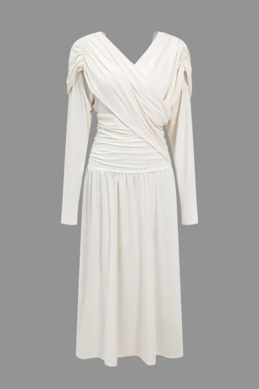 MICAS Long Sleeve Dresses|Maxi Dresses-Ruched Backless Maxi Dress BEIGE