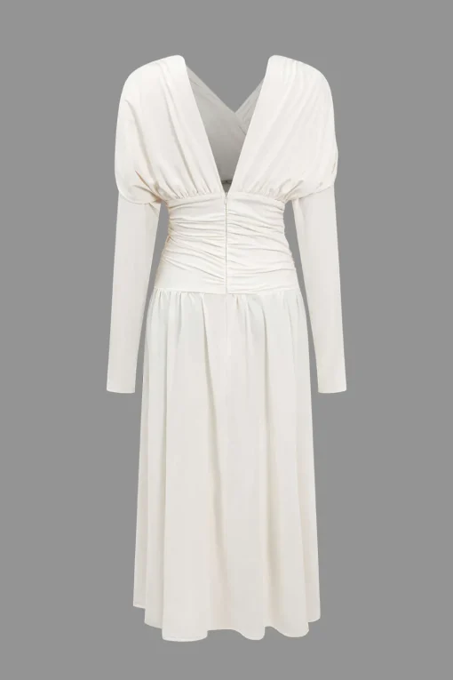 MICAS Long Sleeve Dresses|Maxi Dresses-Ruched Backless Maxi Dress BEIGE