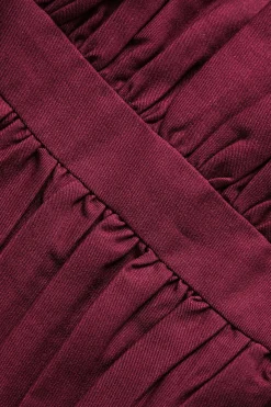 MICAS Long Sleeve Tops|Long Sleeves Tops-Ruched Backless Tie Back Long-Sleeve Shirt BURGUNDY