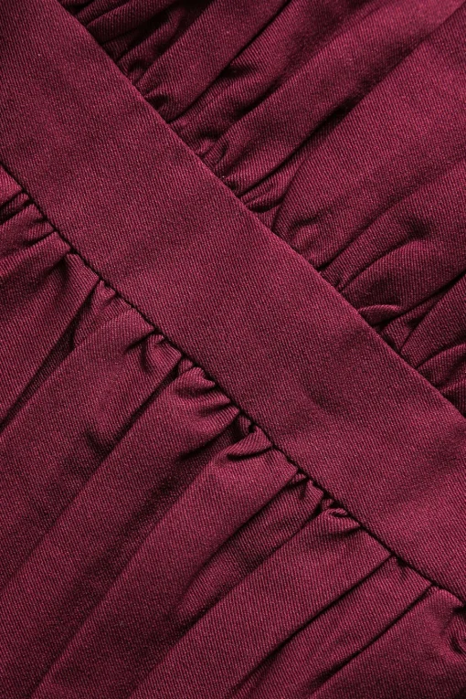 MICAS Long Sleeve Tops|Long Sleeves Tops-Ruched Backless Tie Back Long-Sleeve Shirt BURGUNDY