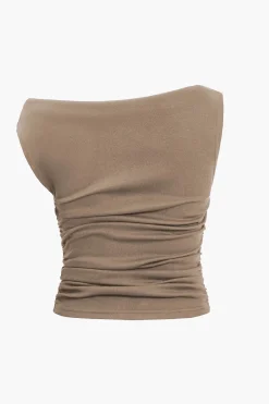 MICAS T-Shirts-Ruched Knot One-Shoulder Sleeveless Top
