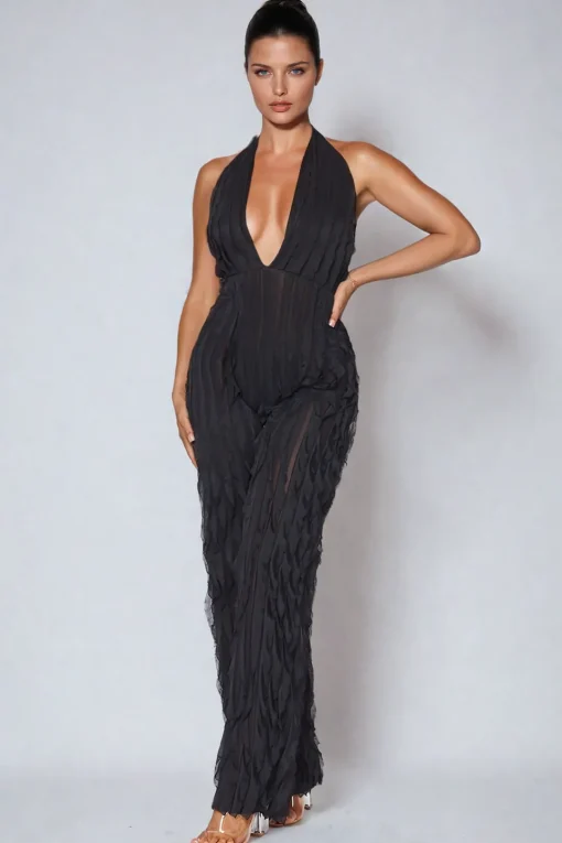 MICAS Jumpsuits & Rompers-Ruffle Knot Halter Backless Jumpsuit