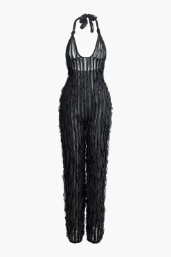 MICAS Jumpsuits & Rompers-Ruffle Knot Halter Backless Jumpsuit