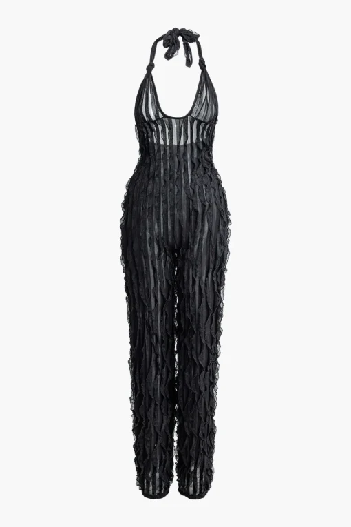 MICAS Jumpsuits & Rompers-Ruffle Knot Halter Backless Jumpsuit