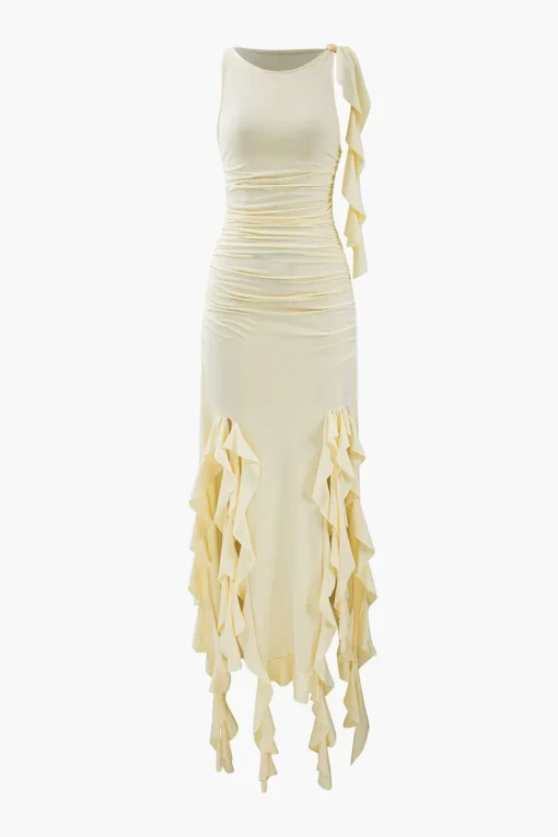 MICAS Maxi Dresses-Ruffled Hem Slit Maxi Dress