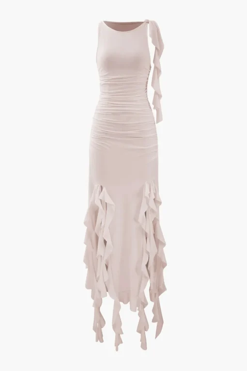 MICAS Maxi Dresses-Ruffled Hem Slit Maxi Dress