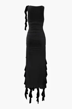 MICAS Maxi Dresses-Ruffled Hem Slit Maxi Dress