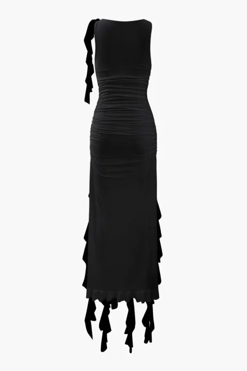 MICAS Maxi Dresses-Ruffled Hem Slit Maxi Dress