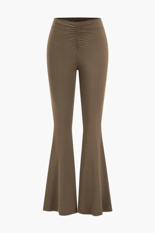 MICAS Pant Sets-Ruffled Long Sleeve Top And Flared Trouser Set BROWN