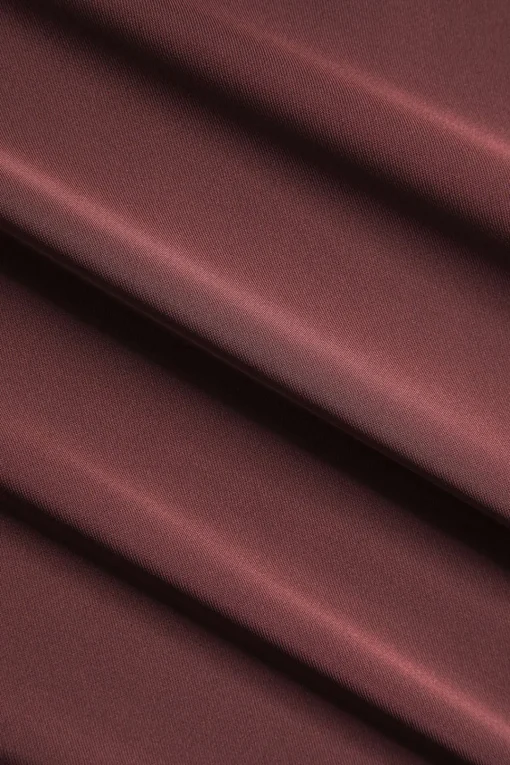 MICAS Bodysuits-Satin Asymmetrical Long Sleeve Ruched Bodysuit BURGUNDY