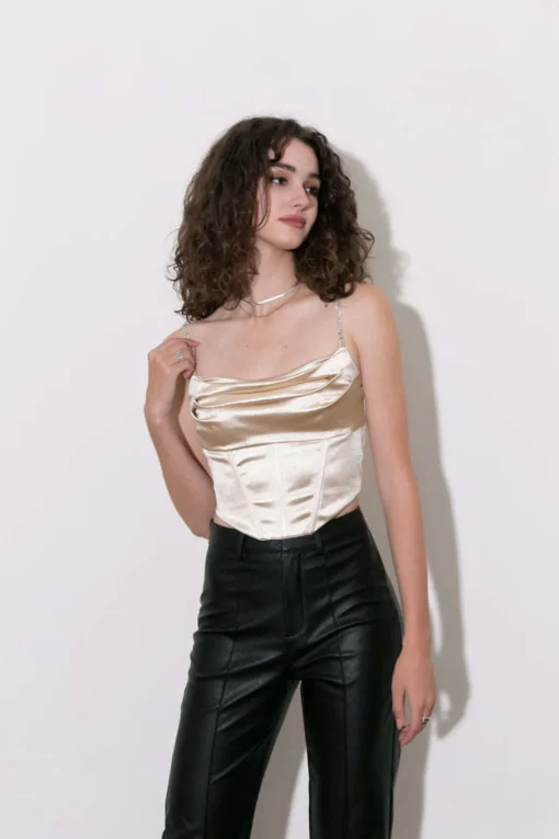 MICAS Corset & Bustier Tops-Satin Draped Corset Top ORANGE