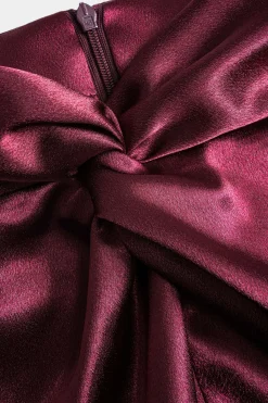 MICAS Skirt Sets-Satin Twist Knot Long Sleeve Top And Skirt Set BURGUNDY