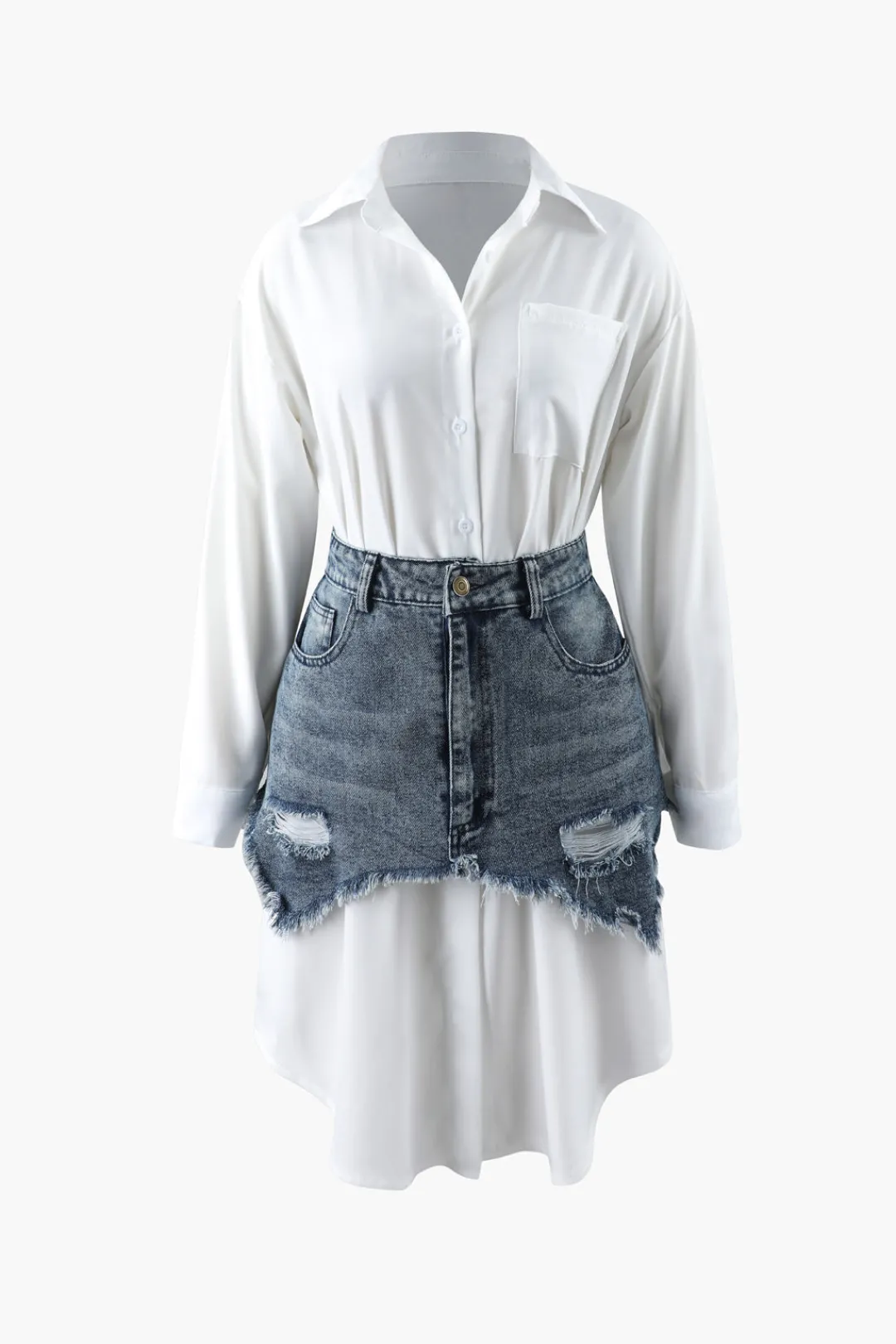 MICAS Skirt Sets|Vacation Sets-Shirt Dress And Denim Corset Two-piece WHITE