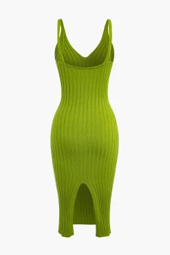 MICAS Knit Dresses-Sleeveless V-Neck Knit Midi Dress