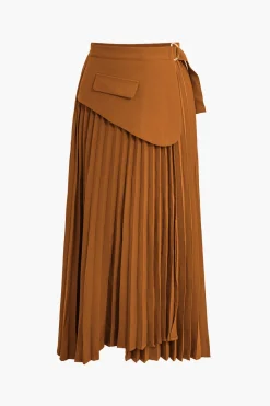 MICAS Skirts-Solid Asymmetrical Pleated Skirt