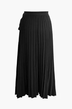 MICAS Skirts-Solid Asymmetrical Pleated Skirt