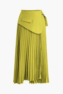 MICAS Skirts-Solid Asymmetrical Pleated Skirt