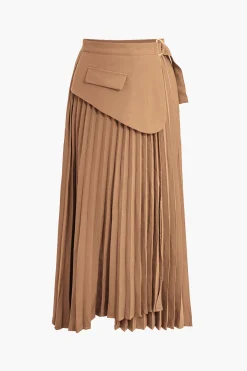 MICAS Skirts-Solid Asymmetrical Pleated Skirt